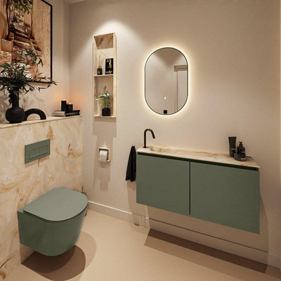MONDIAZ TURE-DLUX Meuble toilette - 100cm - Army - EDEN - vasque Frappe - position gauche - 1 trou de robinet