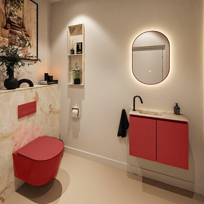 MONDIAZ TURE-DLUX Meuble toilette - 60cm - Fire - EDEN - vasque Frappe - position gauche - 1 trou de robinet