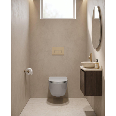 QeramiQ Dely Swirl Toiletset - 36.3x51.7cm - Geberit UP320 inbouwreservoir - met Burda frame - slimzitting - bedieningsplaat beige - rechthoekige knoppen - glans wit
