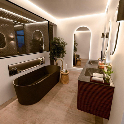 Mondiaz CIRO-DLUX Meuble de salle de bains - 170x45x50cm - lavabo solid surface Lava - 2 vasques double - sans trous de robinet - 4 tiroirs - Ruby