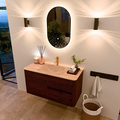 Mondiaz CIRO-DLUX Meuble de salle de bains - 100x45x50cm - Plan vasque Solid surface Saba - 1 vasque Centr&eacute;e - 1 trou de robinet - 2 tiroirs - Ruby