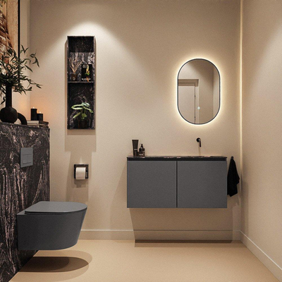MONDIAZ TURE-DLUX 100cm meuble WC Dark Grey. EDEN lavabo Lava position droite. Sans trou de robinet.