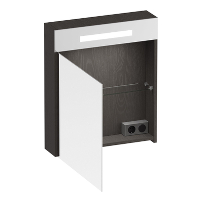 BRAUER Promise Deluxe spiegelkast – 59x70x15 cm – directe LED boven – linksdraaiende – Timber Anthracite