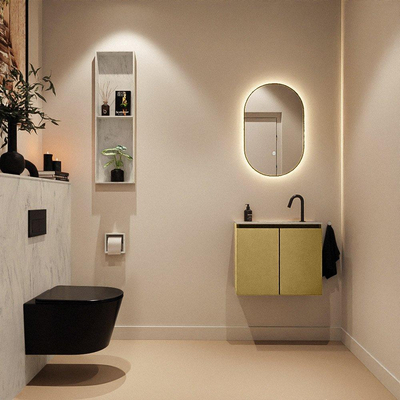MONDIAZ TURE-DLUX Meuble toilette - 60cm - Oro - EDEN - vasque Opalo - position centrale - 1 trou de robinet