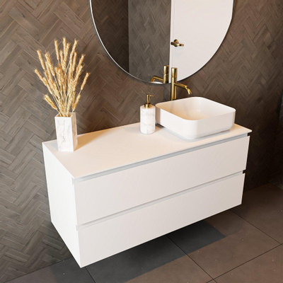 MONDIAZ TOP 46 Talc Plateau / plan de vasque Solid surface 111cm Épaisseur du plateau 0.9cm Plateau adapté pour plaque de recouvrement | vasque à poser