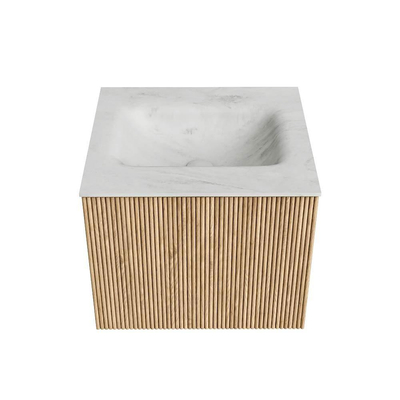 MONDIAZ KURVE-DLUX 50cm Meuble salle de bain - couleur Oak - 1 tiroir - vasque GRUNNE centre - sans trou de robinet - couleur Opalo