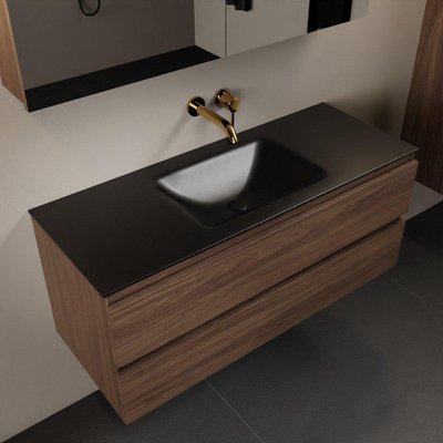 Mondiaz AIVY Ensemble de meuble - 120x45x50cm - 0 trous de robinet - 1 vasque Urban Solid surface - Centre - 2 tiroirs - avec armoire de toilette - Melamine Mocha