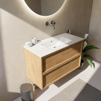 Saniclass Holz Frame Meuble bas de salle de bains - 100x45x60cm - 2 tiroirs - chêne naturel