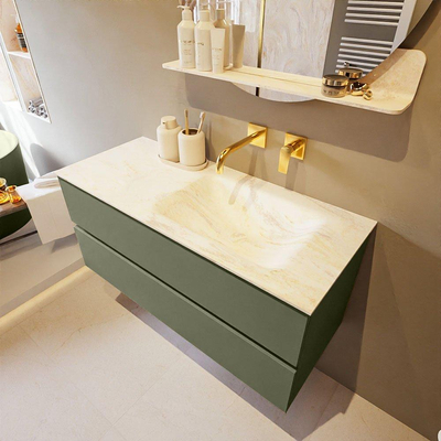 Mondiaz VICA-DLUX Ensemble de meuble de salle de bain - 110cm - meuble sous-vasque armée - 2 tiroirs - lavabo encastré cloud droite - sans trous de robinet - version haute de 60cm - ostra