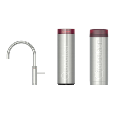 Quooker BE Fusion Round robinet d'eau bouillante - bec pivotant - PRO3 incl. réservoir Cube - Eau chaude / bouillante / gazeuse / filtrée - Inox