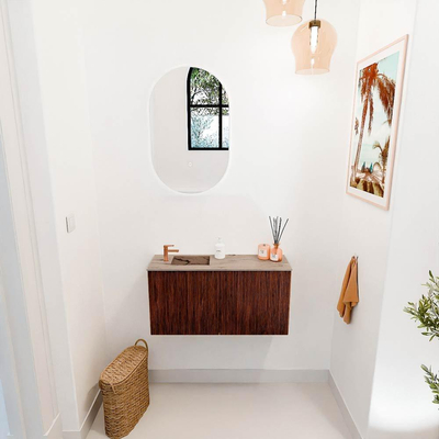 Mondiaz JOYA-DLUX 80cm toiletmeubel - kleur Ruby - Wastafel FAYE positie Links 1 kraangat kleur Arena.