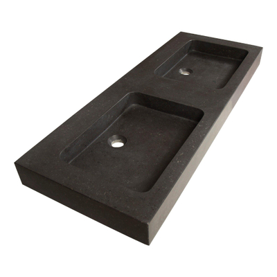 BRAUER Lava Lavabo - 120x46x10cm - 2 bassins - 0 trous de robinet - pierre naturelle - basalte anthracite