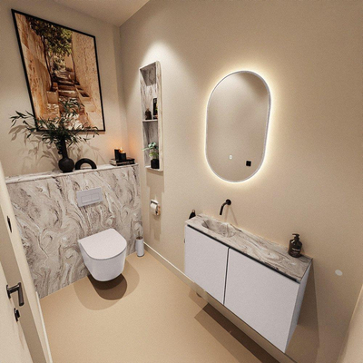 MONDIAZ TURE-DLUX Meuble toilette - 80cm - Cale - EDEN - vasque Glace - position gauche - sans trou de robinet