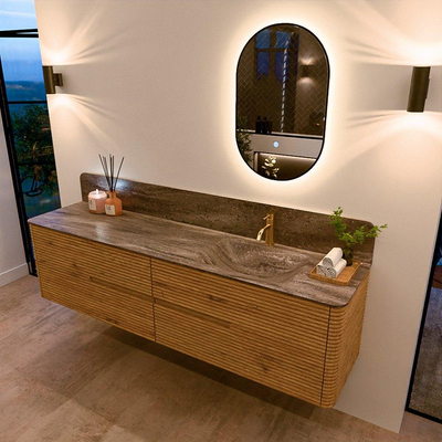 Mondiaz CIRO-DLUX Badkamermeubelset - 190x45x50cm - Solid surface wastafel Oza - 1 wasbak Rechts - 1 kraangat - 4 lades - Oak