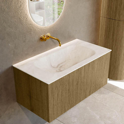 Mondiaz KURVE-DLUX Badkamermeubelset - 90x46x40cm - 1 lade - wastafel solid surface - midden - zonder kraangat - Dusk