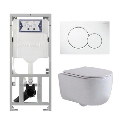 QeramiQ Dely Swirl Pack WC - 36.5x53cm - réservoir encastré Geberit UP320 - abattant mince - plaque de déclenchement sigma blanche - boutons ronds - blanc mat