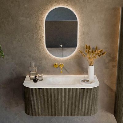 Ensemble de meuble de salle de bain Mondiaz KURVE-DLUX - 100x46x40cm - 1 tiroir - 2 portes - lavabo en solid surface - milieu - sans trou de robinet - Shadow