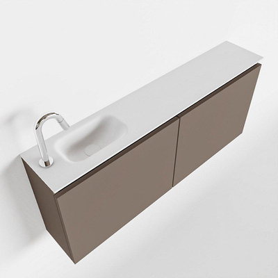 MONDIAZ TURE Toiletmeubel 120x23x50cm met 1 kraangaten 2 deuren smoke mat Wastafel Eden links Solid Surface Wit
