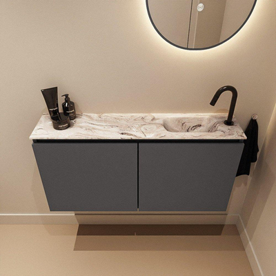 MONDIAZ TURE-DLUX Meuble toilette - 100cm - Dark Grey - EDEN - vasque Glace - position droite - 1 trou de robinet