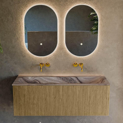 MONDIAZ KURVE-DLUX Meuble de salle de bains 120 cm couleur Dusk avec 1 tiroir et 0 porte. Lavabo BIG LARGE Central sans trou de robinet Sombra.