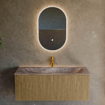 MONDIAZ KURVE-DLUX 110cm badmeubel kleur Dusk met 1 lade en 0 deuren. Wastafel BIG MEDIUM Midden 1 kraangat Oza.