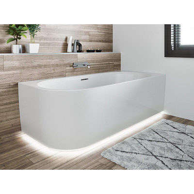 Riho Desire hoekbad - 184x84cm - Hoekopstelling rechts - met LED-plint - met chromen badvuller - Acryl wit glans