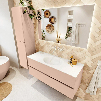 Mondiaz VICA ensemble de meuble de salle de bain - 120cm - meuble sous-vasque rosee - 2 tiroirs - lavabo moon milieu - sans trous de robinet - version haute de 60cm - talc