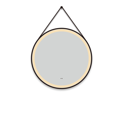 Saniclass Lonato Miroir avec éclairage rond diamètre 100cm avec bande en cuir avec éclairage LED et interrupteur infrarouge Noir mat