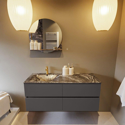 Mondiaz VICA-DLUX ensemble de meuble de salle de bain - 120cm - meuble sous-vasque gris foncé - 4 tiroirs - lavabo encastré cloud gauche - 1 trou de robinet - version haute de 60cm - lave