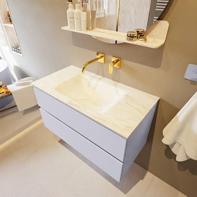 Mondiaz VICA-DLUX ensemble de meuble de salle de bain - 90cm - meuble sous-vasque cale - 2 tiroirs - lavabo encastrée cloud milieu - sans trous de robinet - version haute de 60cm - ostra