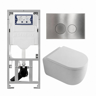 QeramiQ Dely Swirl Ensemble WC- 36.3x51.7cm - Réservoir encastré Geberit UP320 - Abattant 35mm - Plaque de commande en inox- Boutons ronds - Blanc brillant