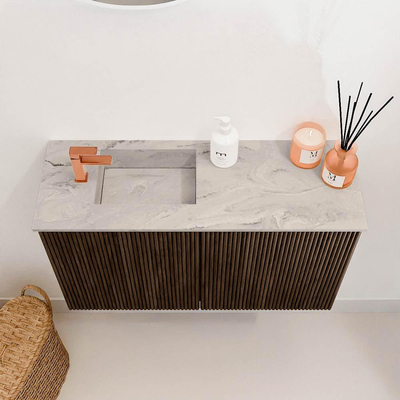 Mondiaz JOYA-DLUX 70cm meuble de salle de bains - couleur Walnut - Vasque FAYE position Gauche 1 trou de robinet couleur Glace.