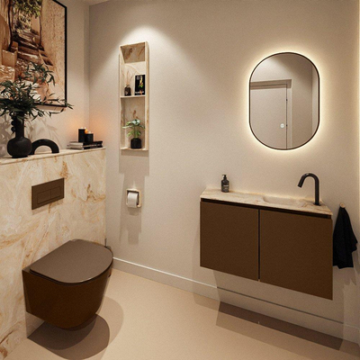 MONDIAZ TURE-DLUX Meuble toilette - 80cm - Rust - EDEN - vasque Frappe - position droite - 1 trou de robinet