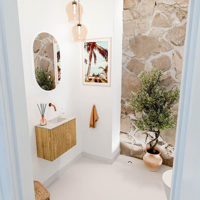 Mondiaz JOYA-DLUX 50cm toiletmeubel - kleur Oak - Wastafel FAYE positie Rechts Zonder kraangat kleur Ostra.