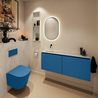 MONDIAZ TURE-DLUX meuble WC 120 cm Jeans. Lavabo EDEN Opalo position gauche. Sans trou de robinet.
