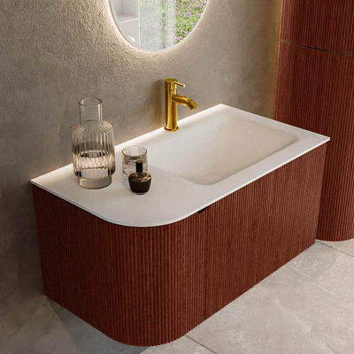 Mondiaz KURVE Badkamermeubelset - 85x46x40cm - 1 lade - 1 deur - wastafel solid surface - rechts - 1 kraangat - Ruby