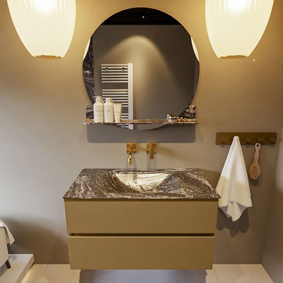 Mondiaz VICA-DLUX Ensemble de meuble de salle de bain - 90cm - meuble sous-vasque oro - 2 tiroirs - lavabo encastrée cloud milieu - sans trous de robinet - version haute de 60cm - lave