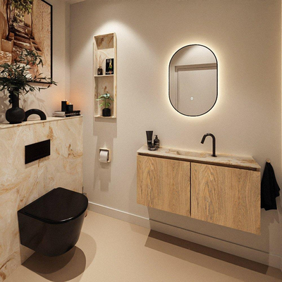 MONDIAZ TURE-DLUX Meuble WC 100cm Washed Oak. EDEN lavabo Frappe position milieu. Avec 1 trou de robinet.