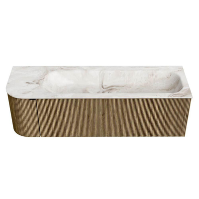 Mondiaz KURVE-DLUX Ensemble meuble de salle de bains - 145x46x40cm - 1 tiroir - 1 porte - vasque solid surface - droite - sans trou de robinet - Dusk