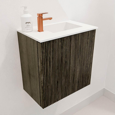 Mondiaz JOYA 40cm toiletmeubel - kleur Shadow - Wastafel FAYE positie Rechts 1 kraangat kleur Talc.