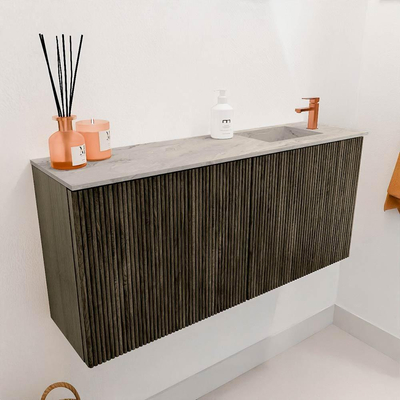 Mondiaz JOYA-DLUX 90cm toiletmeubel - kleur Shadow - Wastafel FAYE positie Rechts 1 kraangat kleur Glace.