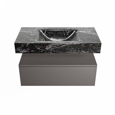 Mondiaz ALAN-DLUX Ensemble de meuble - 90cm - meuble Dark grey mat - 1 tiroir - Lavabo Cloud Lava suspendu - vasque Centre - 0 trous de robinet