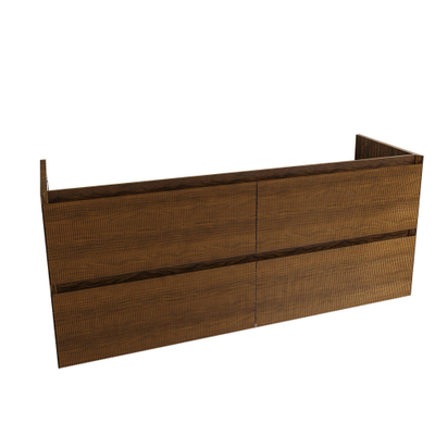 Saniclass Holz Atelier Meuble de salle de bain - 140x45x60cm - lavabo en céramique blanc - 2 vasques - 2 trous de robinet - 4 tiroirs - Walnut pure