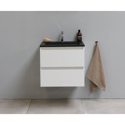 Basic Bella Meuble salle de bains avec lavabo acrylique Noir 60x55x46cm 1 trou de robinet Blanc brillant