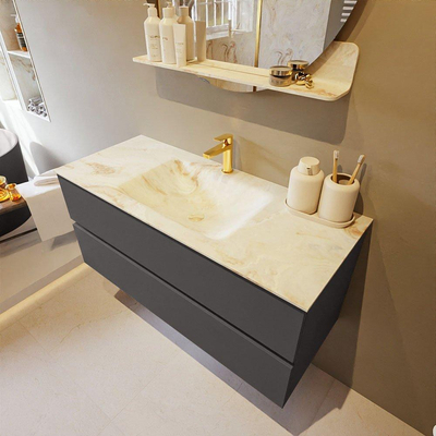 Mondiaz VICA-DLUX Ensemble de meuble de salle de bain - 110cm - meuble sous-vasque gris foncé - 2 tiroirs - lavabo encastré nuage milieu - 1 trou de robinet - version haute de 60cm - frape