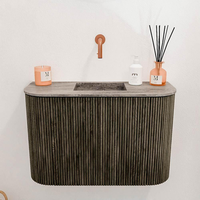 Mondiaz JOYA-DLUX 63.2cm toiletmeubel - ronding links en rechts kleur Shadow - Wastafel FAYE positie Midden Zonder kraangat kleur Oza.