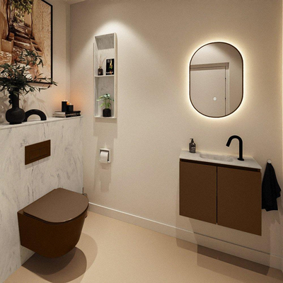 MONDIAZ TURE-DLUX Meuble toilette - 60cm - Rust - EDEN - vasque Opalo - position centrale - 1 trou de robinet