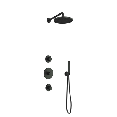 Hotbath Cobber IBS20 Regendoucheset inbouw - 35cm wandarm - 30cm ronde hoofddouche - staafhanddouche - mat zwart