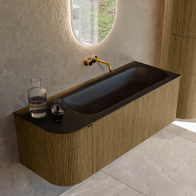 Mondiaz KURVE Ensemble de meuble de salle de bains - 125x46x40cm - 1 tiroir - 1 porte - vasque solid surface - droite - sans trou de robinet - Dusk
