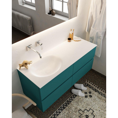 ENSEMBLE DE MEUBLE MONDIAZ VICA - 120cm - 4 tiroirs - lavabo Moon gauche - 0 trous de robinet - solid surface smag